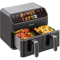 Sinaopus Heißluftfritteuse 10L XXL, Dual-Zone Airfryer 2000W mit 2×5L Körben & 10 Programmen, 2000 W, Doppelkammer-Airfryer mit LED-Touchdisplay, SYNC Funktion & Timer