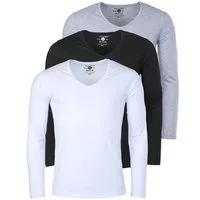 Young & Rich T-Shirt Herren Uni Basic extra tiefer Ausschnitt Unterziehshirt 2239 3er Pack (3er-Pack, 3-tlg., 3er-Pack) V-Ausschnitt unifarben langarm slim fit