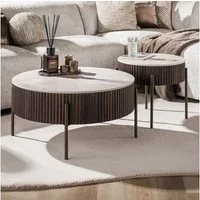 alesvelt Couchtisch CERAMO 2-teiliges Rundtisch-Set mit 3D-Keramikplatte & Wellen-Dekor (2er Set), Kratzfest, hitzebeständig, pflegeleicht
