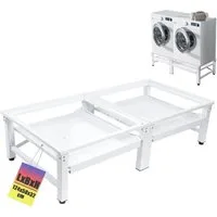 XERSEK Waschmaschinenuntergestell Stabiler Doppel Untergestell 32cm Hohe 2-Fach Ausziehablagen aus Stahl, Zubehör für Waschmaschine &Trockner Max.2x150kg, Sockel Podest Unterbau Erhöhung Gestell