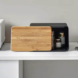 Brotkasten abnehmbares Schneidebrett Metall Bambus 31,5x18,5x24,5cm | Yamazaki Tower. Stilvolle Brotbox mit Holzdeckel für moderne Küchen und Ordnung.