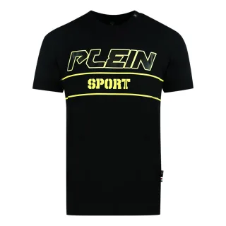 Plein Sport Block Gold Logo Schwarzes T-Shirt