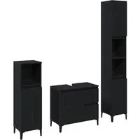 vidaXL Badezimmer-Set Badezimmermöbel-Set Wandmontiert 3 pcs Schwarz Eichen-Optik, (3-St)