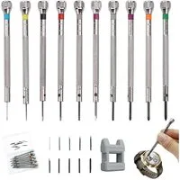 FOUORTUNATE-BEE Schraubendreher 10tlg Uhrmacher Schraubendreher Set Präzisionswerkzeug 0,6-2,0mm, Für Uhren Brillen Handy Reparatur Feinmechanik mit Entmagnetisierer