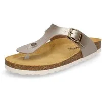 MIDS MIA Damen Pantolette gold, Zehentrenner mit Lederfußbett, Schnalle und Korksohle