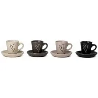 XiRRiX Espressotasse Espresso Tassen Set mit Untertasse bunt mit Herzmotiv, Steinzeug, Spülmaschinengeeignet