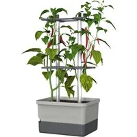 Gusta Garden Pflanzkübel CHARLY CHILI (inkl. stabiler Rankhilfe und Bewässerungssystem), Chilitopf für Balkon, Terrasse & Garten, regular hellgrau
