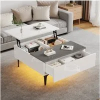 Merax Couchtisch höhenverstellbar Kaffeetisch mit verstecktem Stauraum & Ablagen (1-St., 70*70*35cm), Hochglanz Wohnzimmertisch mit Schublade, Sofatisch mit LED-Beleuchtung