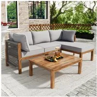 Flieks Gartenlounge-Set, 4-Sitzer L-förmiges Gartenmöbel, 2 Sofas mit 1 Tisch aus Akazienholz