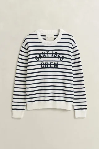 GANT - Breton Striped Pullover mit Grafik eggshell - Gr. - XL