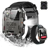 IOWODO Robuste Herren-Smartwatch, Bluetooth-Anrufe, 20-Tage-Akku, Outdoor-Pro Smartwatch Set, mit Wechselband aus weichemSilikon und Ladekabel, 900 mAh,Kompass & Taschenlampe,SOS,App-Fitnesskurse,Schrittzähler,IP68