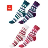 Lavana Socken Kinder Damen Socken Basic geringelt (Packung, 4-Paar) mit unterschiedlichen Ringel