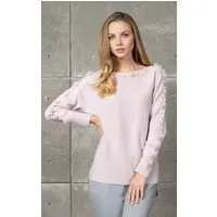 Passioni Strickpullover mit U-Boot-Ausschnitt, Bommel und Perlenverzierung