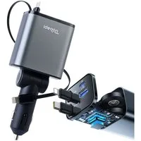 shop'n smile ideoon 4in1 KFZ Ladegerät 69W mit PD 3.0 Schnellladen Aufrollbares USB-C KFZ-Adapter zu Lightning, 69W, PD3.0 & QC, USB-C/Lightning Kabel, 2 Ports, 12–24V, Schutzsystem