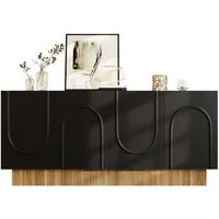 Merax Sideboard mit U-Relief-Design & dekorativer Holzstruktur (1 St., 160×75×38 cm), Kommode mit 4 Türen und großen Innenfächern, Anrichte, Buffetschrank