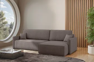 Ecksofa Schlafsofa Sofa LOUIS Stoff Scala Taupe Ottomane Rechts