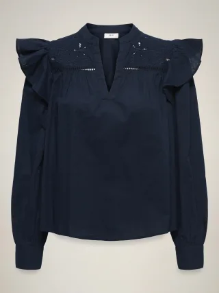 JDY - JDYALBA L/S V-NECK EMB TOP WVN EXP Night Sky - Gr. - M