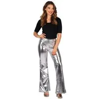 thetru Kostüm Disco Leggings für Damen silber, 70er Jahre Schlaghose mit Metallic-Schimmer
