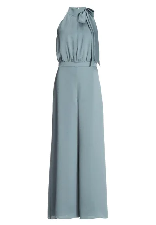 SWING - Jumpsuit mit Schluppe aus gehämmertem Satin ice blue - Gr. - 34