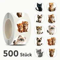 Ware aus aller Welt Sticker 500 Katzen Sticker Ø 2,4 cm – Süße Kätzchen Aufkleber Rund, (500-tlg)