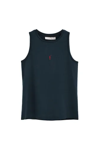 Ärmelloses T-Shirt marineblau im Slim Fit mit Rigby Go Stickerei