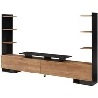 en.casa TV-Schrank »Rauki« mit Seitenregalen 233 x 31 x 141 cm Schwarz/Mango-Holzoptik