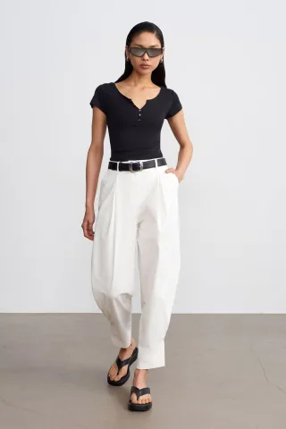 Damen High-Waist Weite Poplin-Hosen