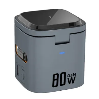 [GaN Tech] MXCD-15S 6-in-1 Magnetic Wireless Desktop Charger Station Come with Type-C Retractable Cable USB-C+USB-A+3 Wi