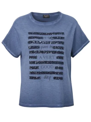 VIA APPIA DUE - T-Shirt mit Pailletten blau - Gr. - 42