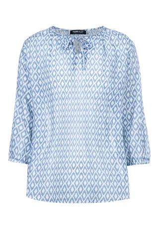 FRANK WALDER - Bluse SEASIDE BLOOM mit Bindeband ocean blue/ecru - Gr. - 40
