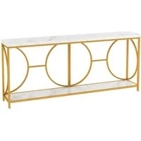 COSTWAY Konsolentisch, schmal Marmor, mit geometrischem Metallrahmen, gold