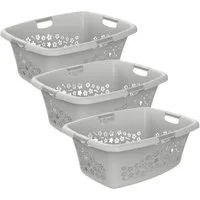 ROTHO Wäschekorb Flowers 3er-Set Wäschekorb 50l, Kunststoff (PP) BPA-frei