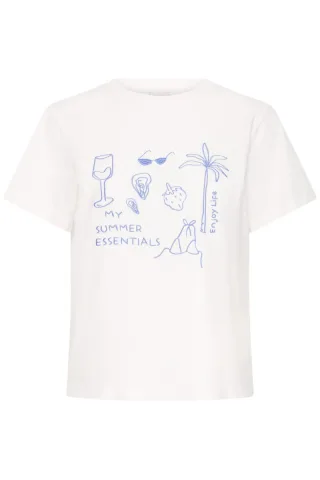 ICHI - T-Shirt mit sommerlichem Print weiß - Gr. - XS