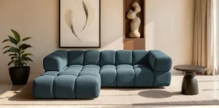 Ecksofa Designersofa BLANCHE in Stoff Puente Türkis Ottomane Links