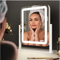 WDWRITTI Schminkspiegel Kosmetikspiegel LED Tisch mit Beleuchtung (Makeup Spiegel Rechteckig, 3Lichtfarben, Helligkeit dimmbar, Touch), 360° Drehbar, HD Umweltschutz Spiegel