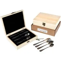 Holz Frank Kinderbesteck Kinderbesteck Set aus Edelstahl mit Waldtieren Gravur - in Holzkiste, Edelstahl