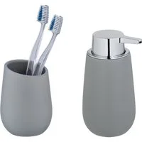 WENKO Badaccessoire-Set Badi, Set, Seifenspender und Zahnputzbecher aus hochwertiger Keramik