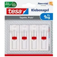 tesa Klebehaken Klebenagel mit max. 1 kg Haltekraft für Bilder - verstellbar, Dekoration, Leinwände, Bilder, Girlanden, Lichterketten, (Spar-Set, 4-St., inkl. Powerstrips), Klebenagel - POWERSTRIPS Doppelseitig - Tapete & Putz - 2 x 2er Pack