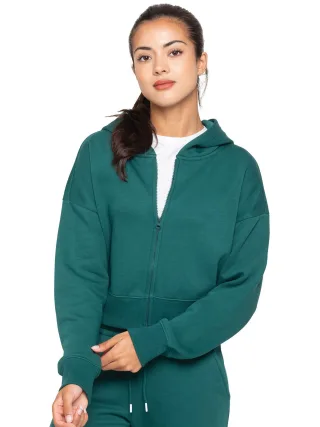 Enzo | Womens Crop Zip Hoodie - Dunkelgrün