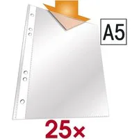 DURABLE Prospekthülle, 25 Stück, genarbt, Format A5, 6-fach-Lochung, Öffnung oben