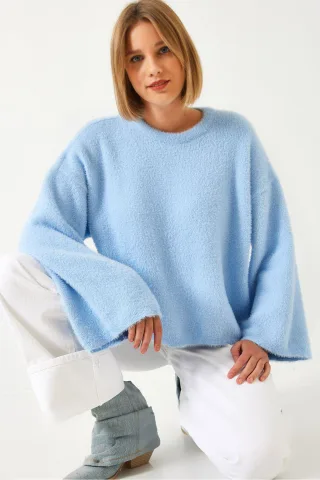 Oversized Rundhalsausschnitt Pullover mit Kunstfell-Detail