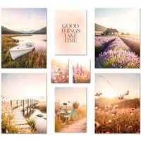 ARTFAVES Bilder-Collage Poster Set Vintage Lake Summer I mehrteilige Bilderwand I Wandbilder S, (Wandbilder modern, 8 St)