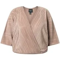 Ulla Popken Longbluse Plissee-Bluse V-Ausschnitt Wickeloptik Halbarm
