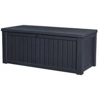 Keter Gartenbox Rockwood 570L Anthrazit naturgetreue Holzoptik Aufbewahrungsbox Truhe, abschließbar