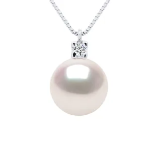 Halskette Schmuck Diamanten 0,03 cts – Echte Zuchtperle Akoya Japanisch zertifiziert rund 8–9 mm