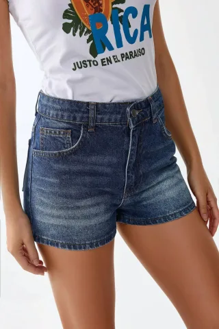 Hohe Taillen Zerstörte Denim-Shorts