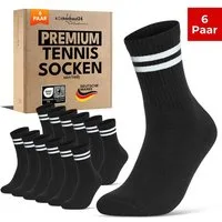 sockenkauf24 Tennissocken Herren Sportsocken Premium Retro Crew Socken mit Komfortbund (6-Paar) verstärkte Ferse & Fußspitze, gepolsterte Sohle, gekämmte Baumwolle