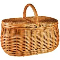 natuleo by pokuc Flaschenkorb Picknickkorb mit Deckel aus Weide oval Braun 44x29x33 cm