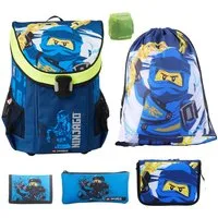 LEGO® Bags Schulranzen Lego Ninjago Einschulungs-Set "Easy" mit gefüllter Federmappe (Set, 6-tlg., Grundset mit Federmappe, Schlamper Turn- und Geldbeutel), ab der 1. Klasse, Ultra-Leicht, 16L Volumen, wasserabweisend