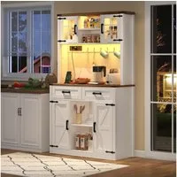 Flieks Küchenbuffet mit LED-Beleuchtung, Steckdosen und Haken (1-St., B100/T40/H172 cm) Hochschrank Küchenschrank Geschirrschrank mit verstellbare Ablagen